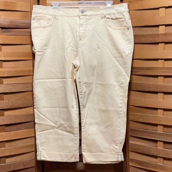 Faded Glory Yellow Veil Cream Capris Jeans Women’s 16 Pants Cotton - Picture 1 of 9
